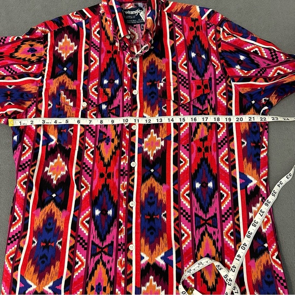 Vintage 90s Wrangler Aztec Southwest Long Sleeve Button Down Shirt Mens 17-36 - Picture 5 of 7